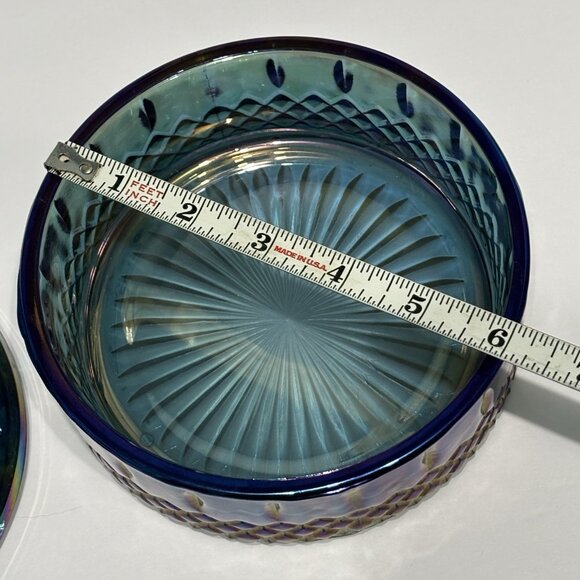 Vintage Indiana Glass Iridescent Blue Candy Dish With Lid Princess Pattern - Picture 8 of 12